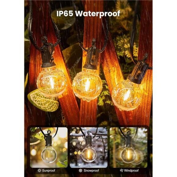 Brightown Outdoor String Lights, 50FT 25 G40 Bulbs Shatterproof Patio Lights - Picture 3 of 7